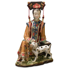 Chinese Porcelain Figurine, Qing Dynasty Lady with Dalmatian