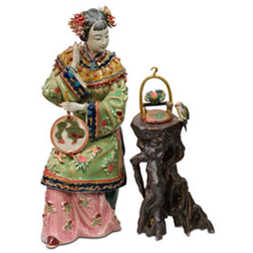 Chinese Porcelain Figurine, Lady with Bird Cage