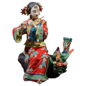 Chinese Porcelain Figurine, Shi Wan Lady with Flute