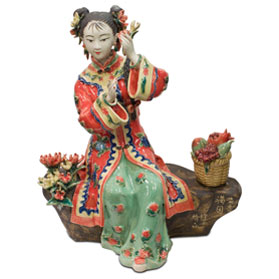 Chinese Porcelain Figurine, Shi Wan Lady in Red