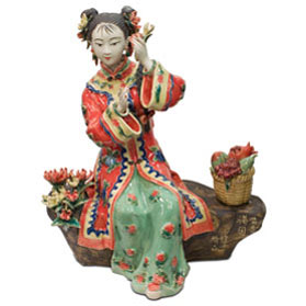 Chinese Porcelain Figurine, Shi Wan Lady in Red