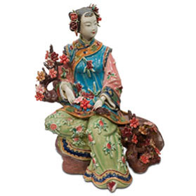 Chinese Porcelain Figurine, Shi Wan Lady with Cherry Blossoms