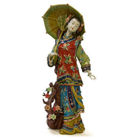 Chinese Porcelain Figurine, Lady Holding Umbrella