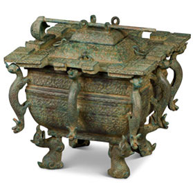 Bronze Patina Imperial Dragon Lidded Chinese Ding