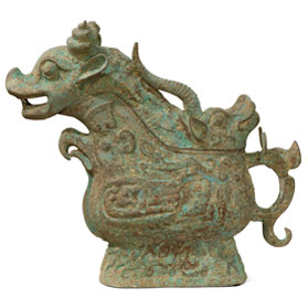 Bronze Patina Shang Dynasty Chinese Wine Vessel