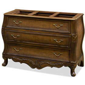 French Motif Rattan Oriental Chest of Drawers