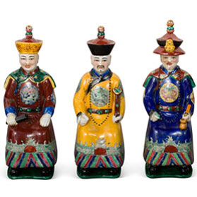 Red Yellow Blue Porcelain Qing Emperor Chinese Figurine Set