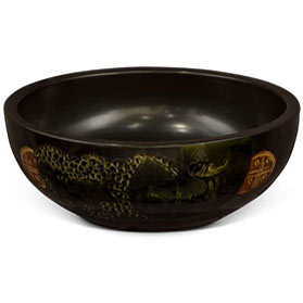 16in Black Chinoiserie Motif Oriental Porcelain Basin