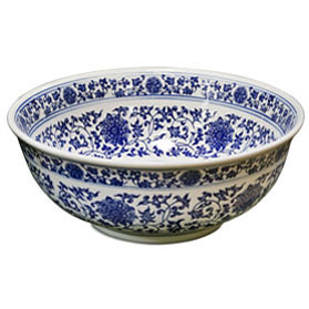 Blue and White Porcelain Floral Motif Oriental Basin