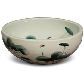 Porcelain Lotus Koi Pond Motif Oriental Basin