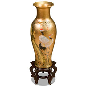 24 Inch Gold Leaf Longevity Cranes Oriental Vase