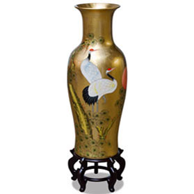 36 Inch Gold Leaf Longevity Cranes Oriental Vase