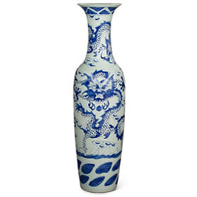 63 Inch Blue and White Porcelain Imperial Dragon Motif Chinese Jingdezhen Vase