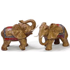 Porcelain Double Happiness Elephant Asian Statue Set