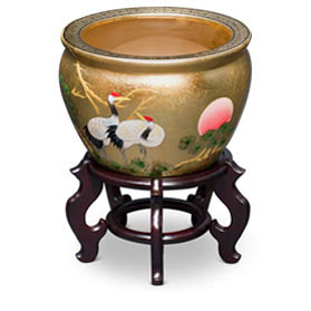 12 Inch Gold Leaf Longevity Cranes Chinese Fishbowl Planter