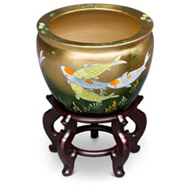 14 Inch Gold Prosperity Koi Design Chinese Fishbowl Planter