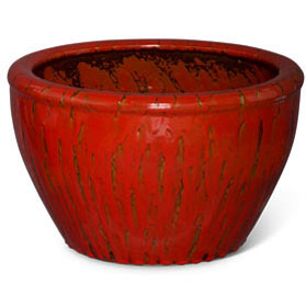 20 Inch Handmade Distressed Red Chinese Fishbowl Planter