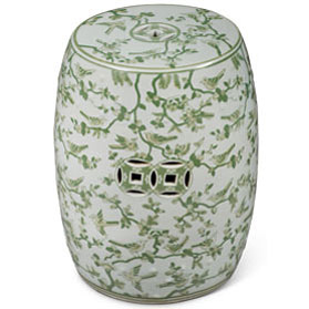 Green & White Porcelain Flower and Bird Motif Chinese Garden Stool