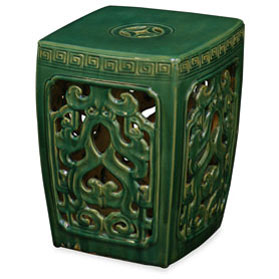 Green Porcelain Mythical Cloud Motif Asian Garden Stool