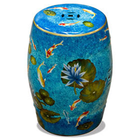 Porcelain Koi Fish Lotus Pond Motif Asian Garden Stool