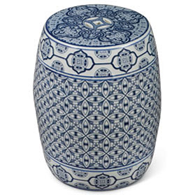 Blue & White Porcelain Chinese Coin Motif Garden Stool