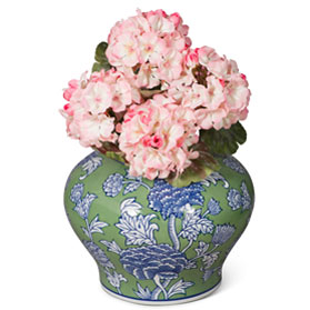 Green and White Peony Flower Motif Oriental Porcelain Jar