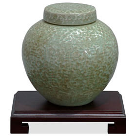 Green Qing Dynasty Crackle Porcelain Chinese Jar