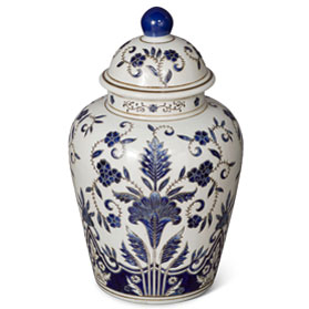 Blue and White Porcelain Oriental Ginger Jar