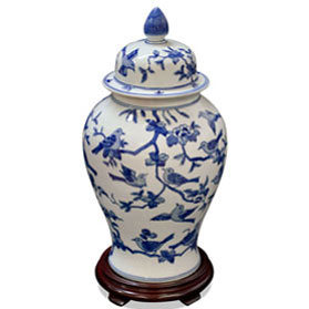 Blue and White Flower and Bird Chinese Porcelain Ginger Jar