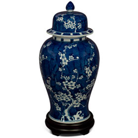 Blue and White Cherry Blossom Motif Chinese Porcelain Ginger Jar