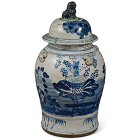 26 Inch Vintage Blue & White Flower Motif Porcelain Chinese Ginger Jar