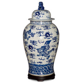 29 Inch Blue & White Porcelain Dragon Motif Ginger Jar