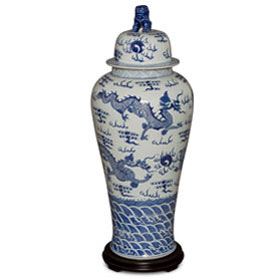 39in Blue and White Porcelain Dragon Motif Ginger Jar