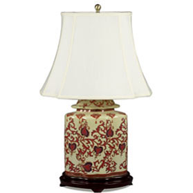 Red and Gold Floral Vine Motif Asian Porcelain Lamp