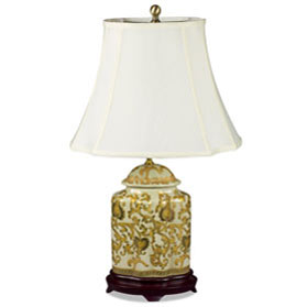 Gold Floral Vine Motif Asian Porcelain Lamp