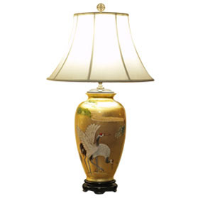Gold Leaf Longevity Cranes Motif Chinese Ceramic Lamp