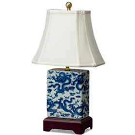 Blue and White Imperial Dragon Motif Asian Porcelain Lamp