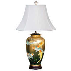 Gold Leaf Prosperity Koi Fish Chinese Ceramic Lamp