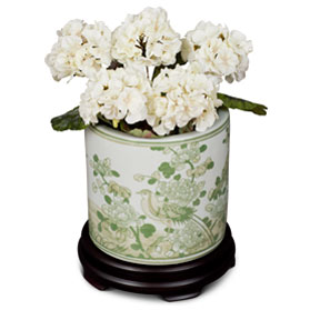 Green Chinoiserie Bird and Flower Motif Planter Vase