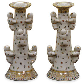 Porcelain Five Boy Asian Candle Holder Set