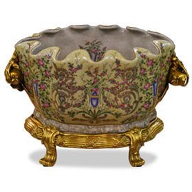 18th Century Ormolu Porcelain Flower Asian Basin