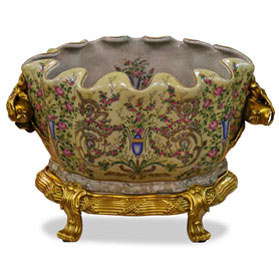 18th Century Ormolu Porcelain Flower Asian Basin