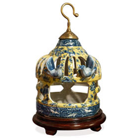 Famille Jaune Porcelain Bird Cage Asian Candle Holder