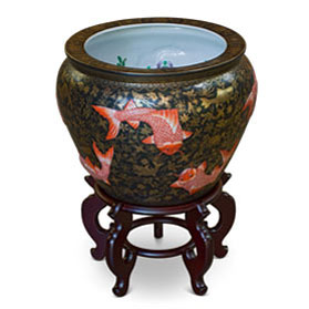 17 Inch Porcelain Koi Fish Motif Chinese Fishbowl Planter