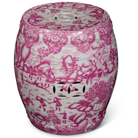 Pink Chinoiserie Scenery Garden Stool
