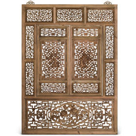 Cedar Wood Floral Motif Lattice Window Shutter Asian Wall Plaque